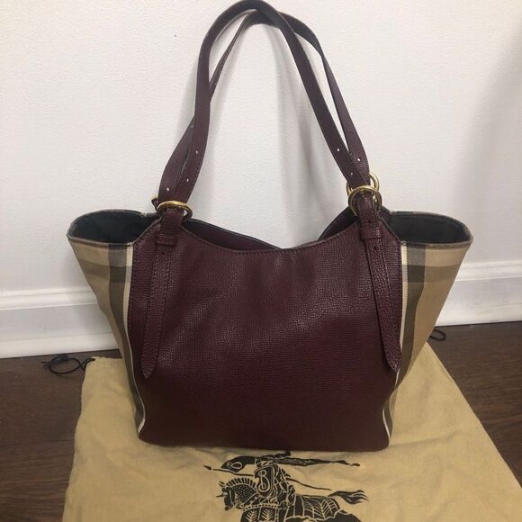 Burberry Canterbury Mahogany Tote Satchel Bag Purse Nova Check Print Burgundy - Picture 14 of 15